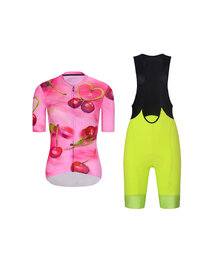 RIVANELLE Kolesarski dres kratek rokav in kratke hlače - CHERIE - rumena/črna/rožnata